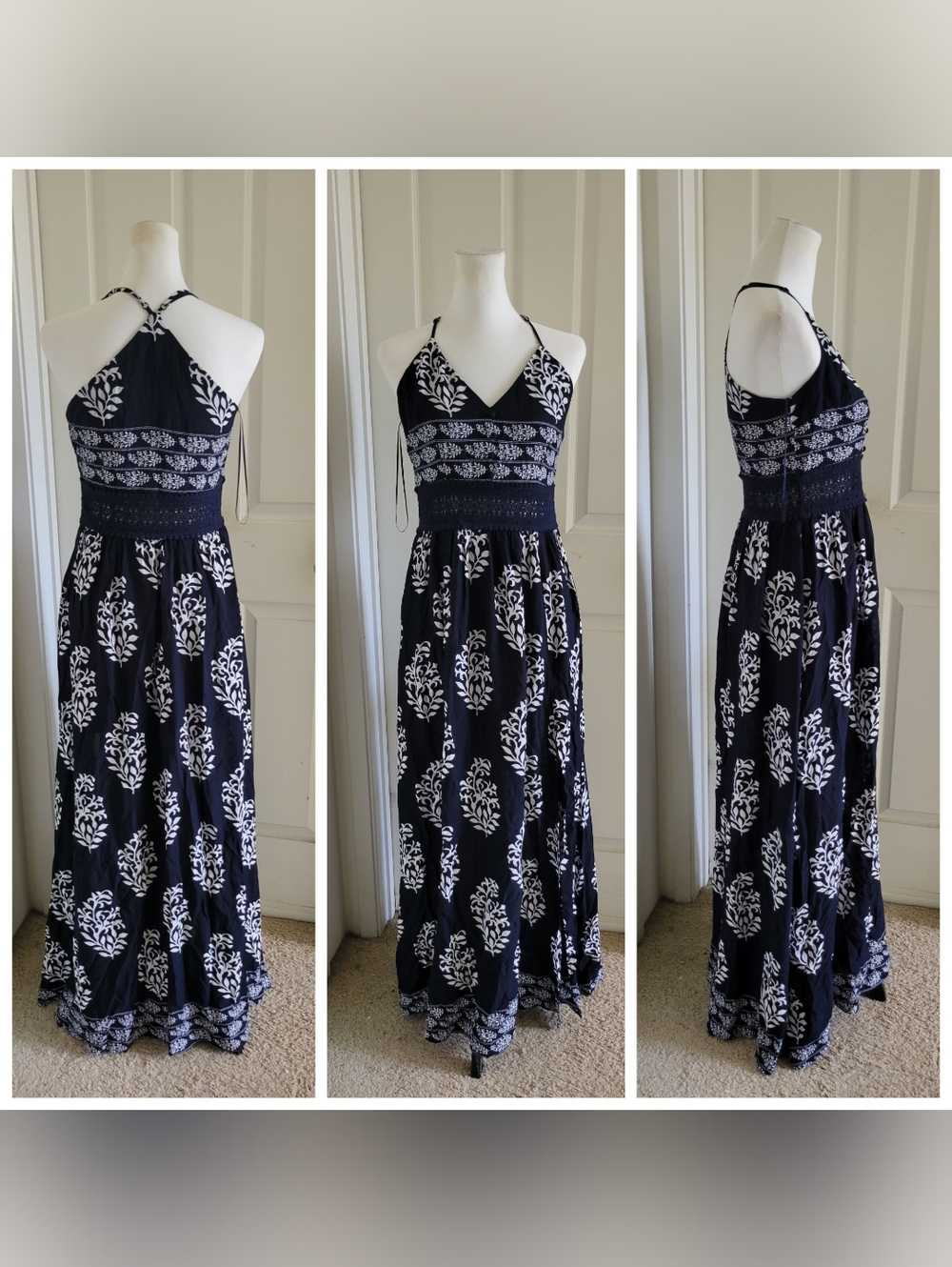 Miss Avenue | NWT Navy/White Boho Floral Maxi Dress (SIZE L) - Picture 10 of 16